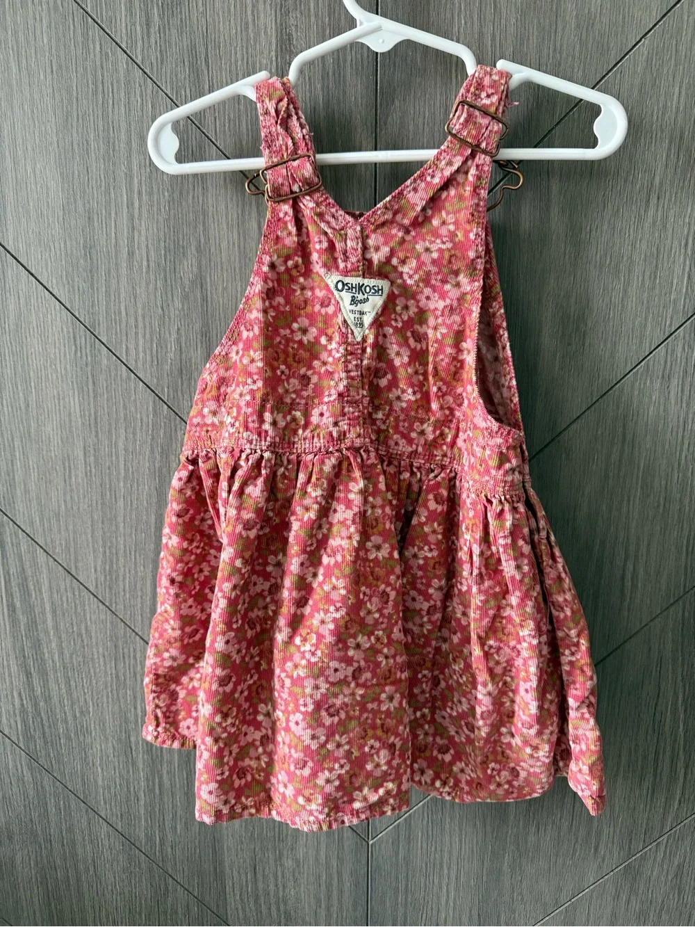 OshKosh B’gosh Pink Corduroy Floral Overall Dress